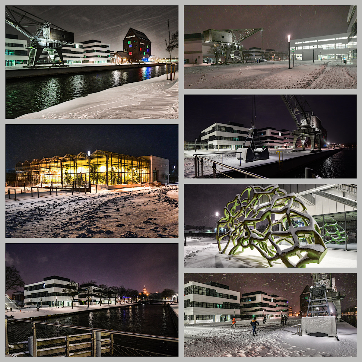 Collage Hochschule Rhein Waal im Schnee